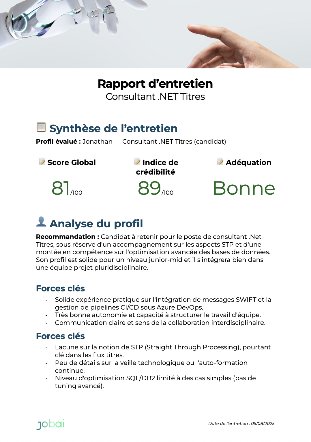 Example interview feedback report